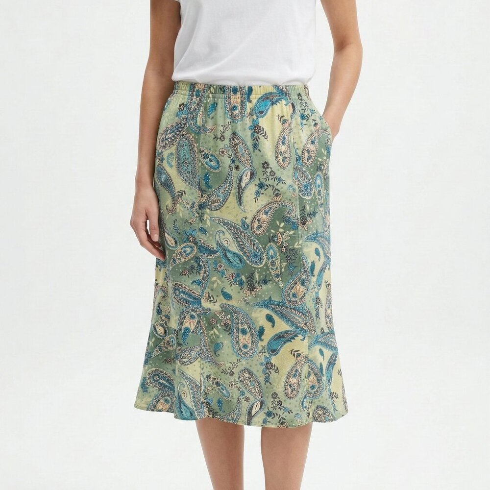 Vintage Weekenders Skirt Green Paisley Floral Midi Fairy Festival Casual L